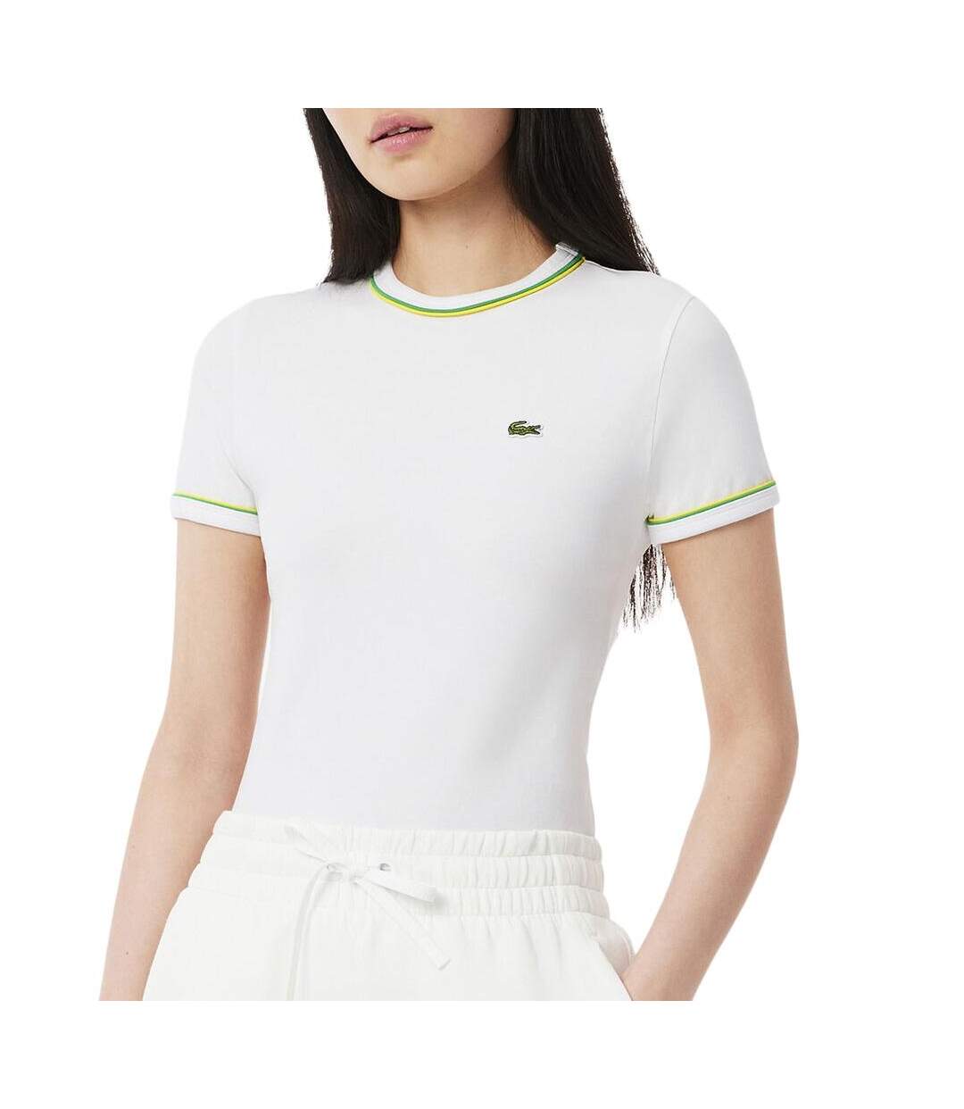 T-shirt blanc femme lacoste contrast accent-1
