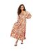 Robe Longue Manches Bishop Motif/style Cachemire Femme Rose Violet Romance-1