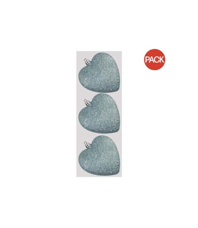 Pack of 3  Glitter hearts bauble  9cm mint Davies Products