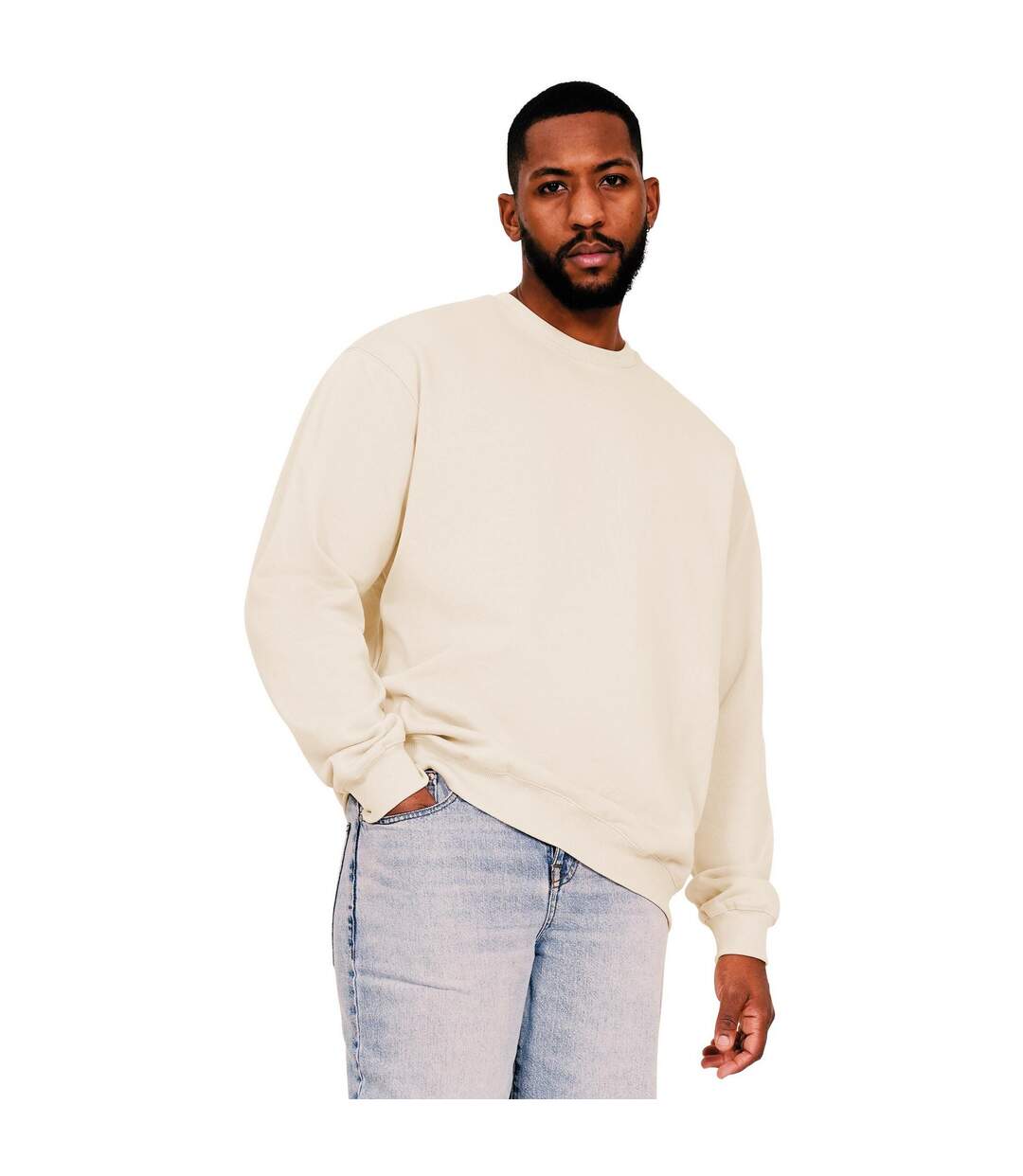 Mens Ringspun Cotton Oversized Sweatshirt Ecru Casual Classics-1