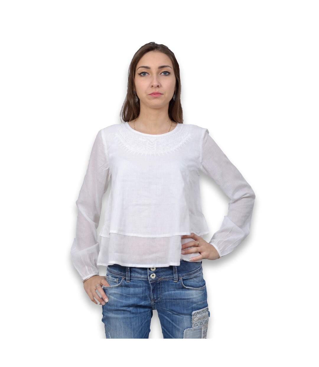 Blouse femme manches longues - Tunique une de couleur blanche-1