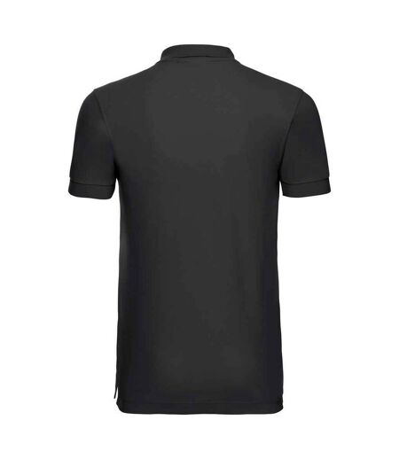 Mens pique stretch polo shirt black Russell