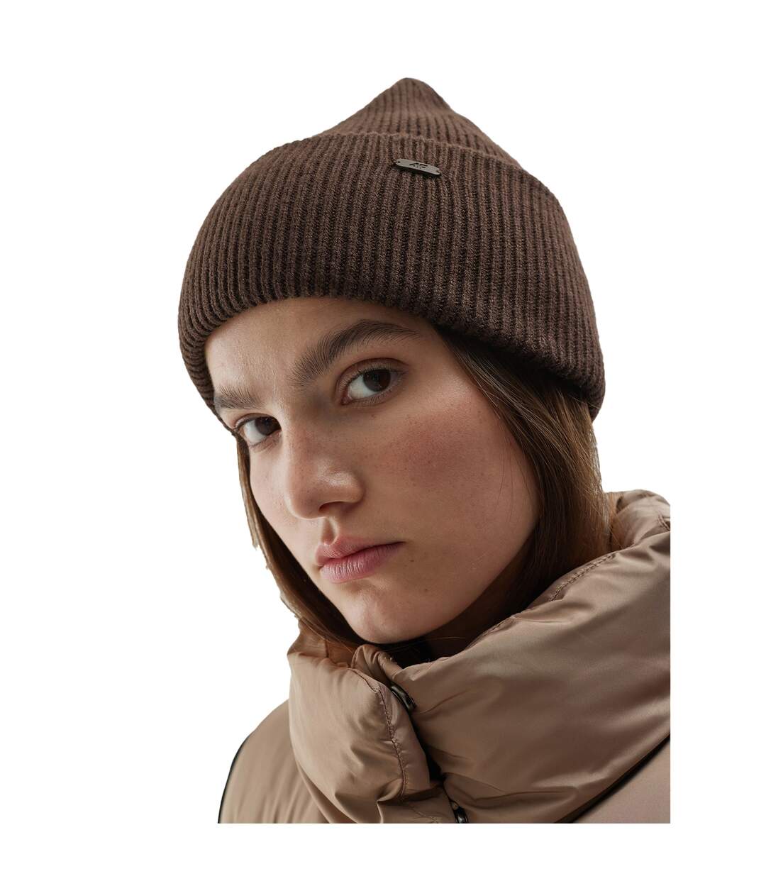 Womens/ladies Logo Winter Beanie Dark Brown 4F-2