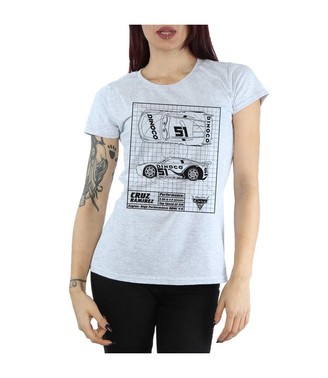 Disney - T-shirt CARS CRUZ RAMIREZ BLUEPRINT - Femme (Gris chiné) - UTBI13779-3