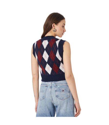 Sweat Sans Manches Motif/style Losange Femme Bleu Marine Rouge Blanc Tommy Jeans
