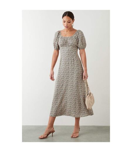 Dorothy Perkins Womens/Ladies Ditsy Print Ruched Midi Dress (Ivory) - UTDP1648