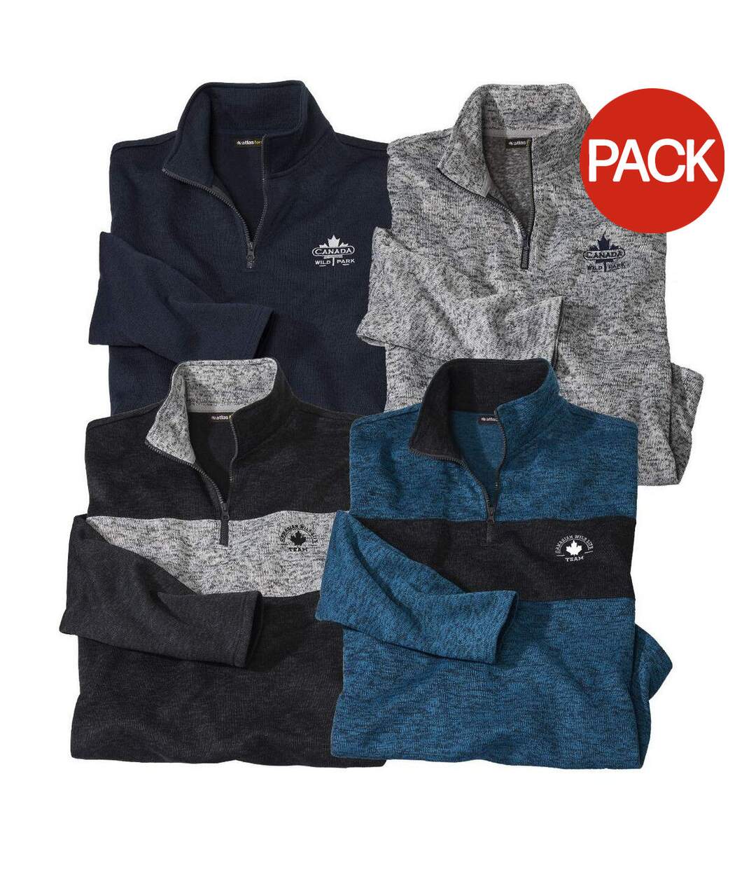 Pack Of 4  Mens Brushed Fleece Zip Neck Jumper  Grey Black Blue Dark Grey Atlas For Men-1