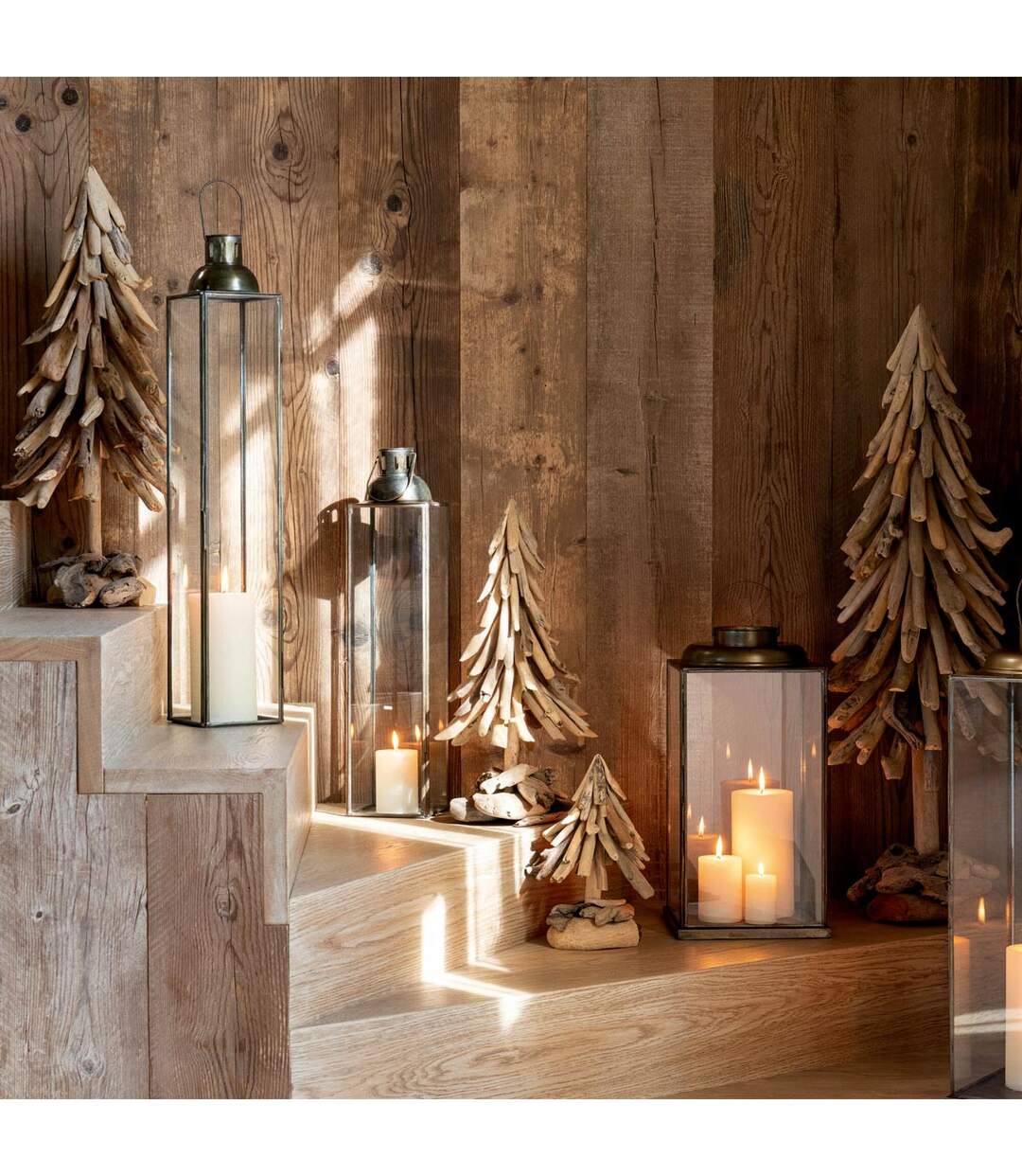 Sapin de Noël en Bois Flotté Chalet 100cm Naturel-3