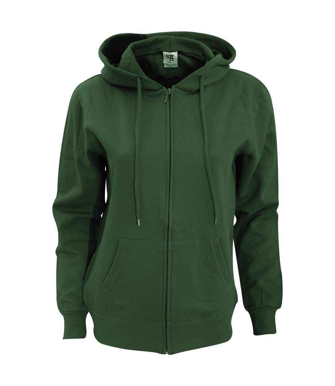 Sweatshirt Uni À Capuche Et Fermeture Zippée Femme Vert Bouteille SG-1