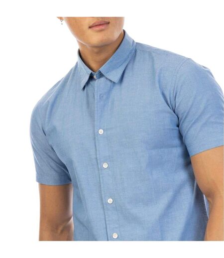 Mens Plain Collared Regular Shirt Indigo Peter Werth
