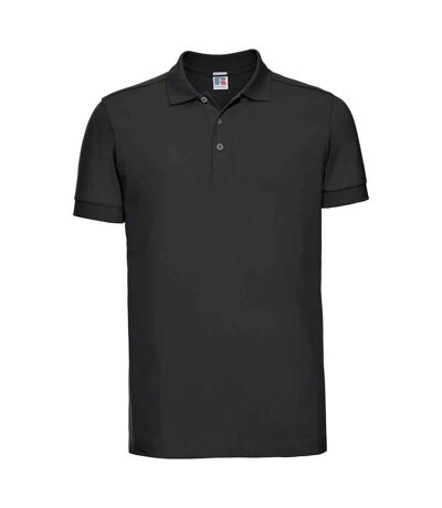 Mens pique stretch polo shirt black Russell