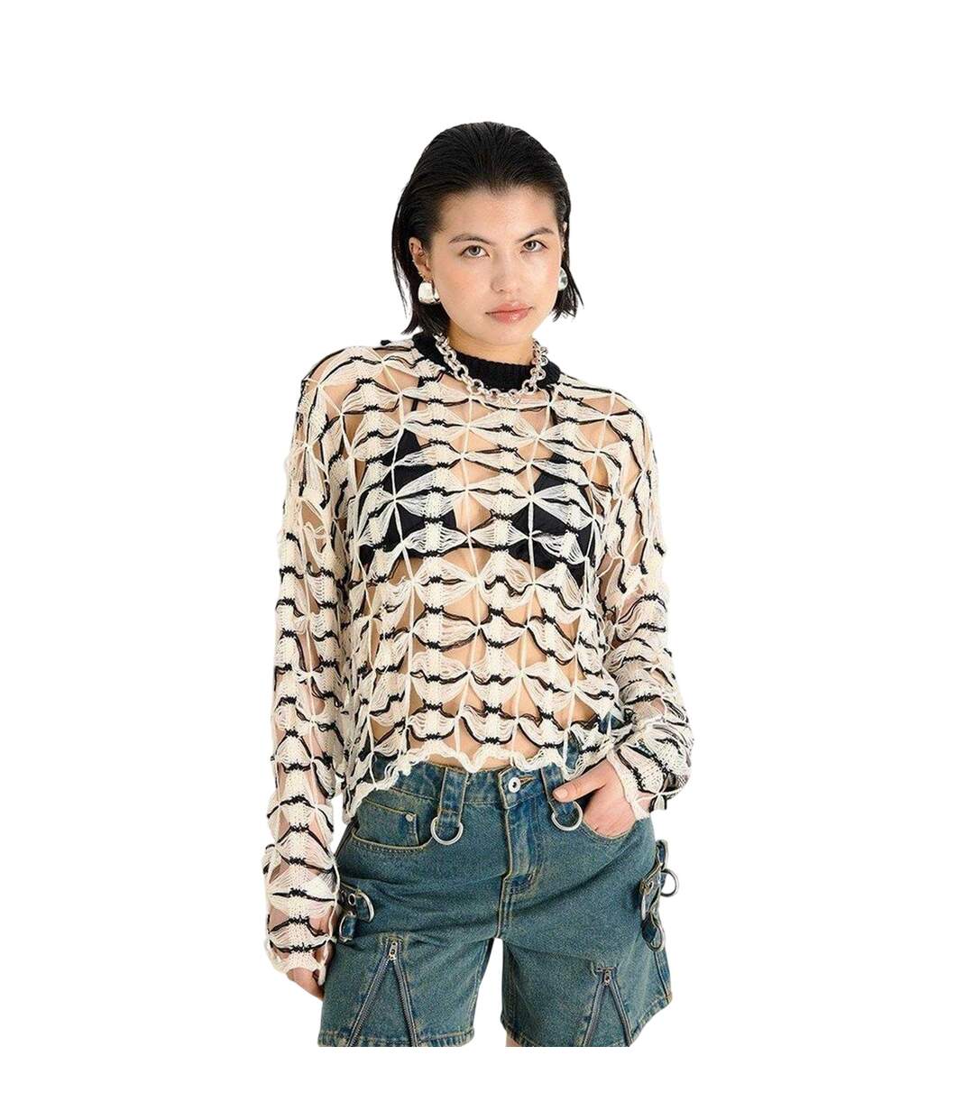 Pull Manches Longues Femme Noir Écru The Ragged Priest-1