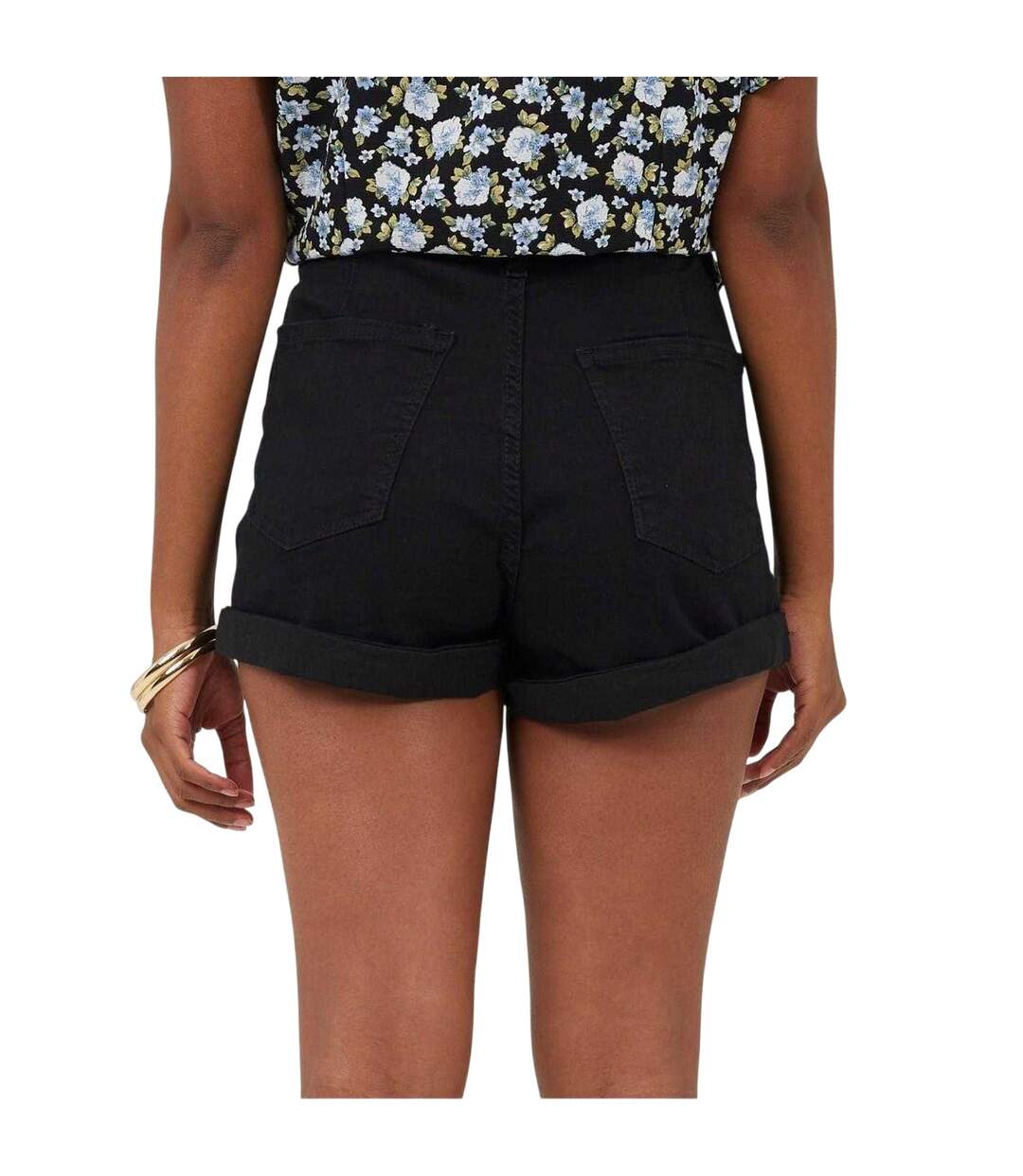 Womens/ladies Denim High Rise Shorts Black Brave Soul-3