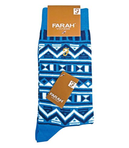 Farah - 2 Pairs Mens Funky Vintage Patterned Colourful Thick Cotton Crew Socks