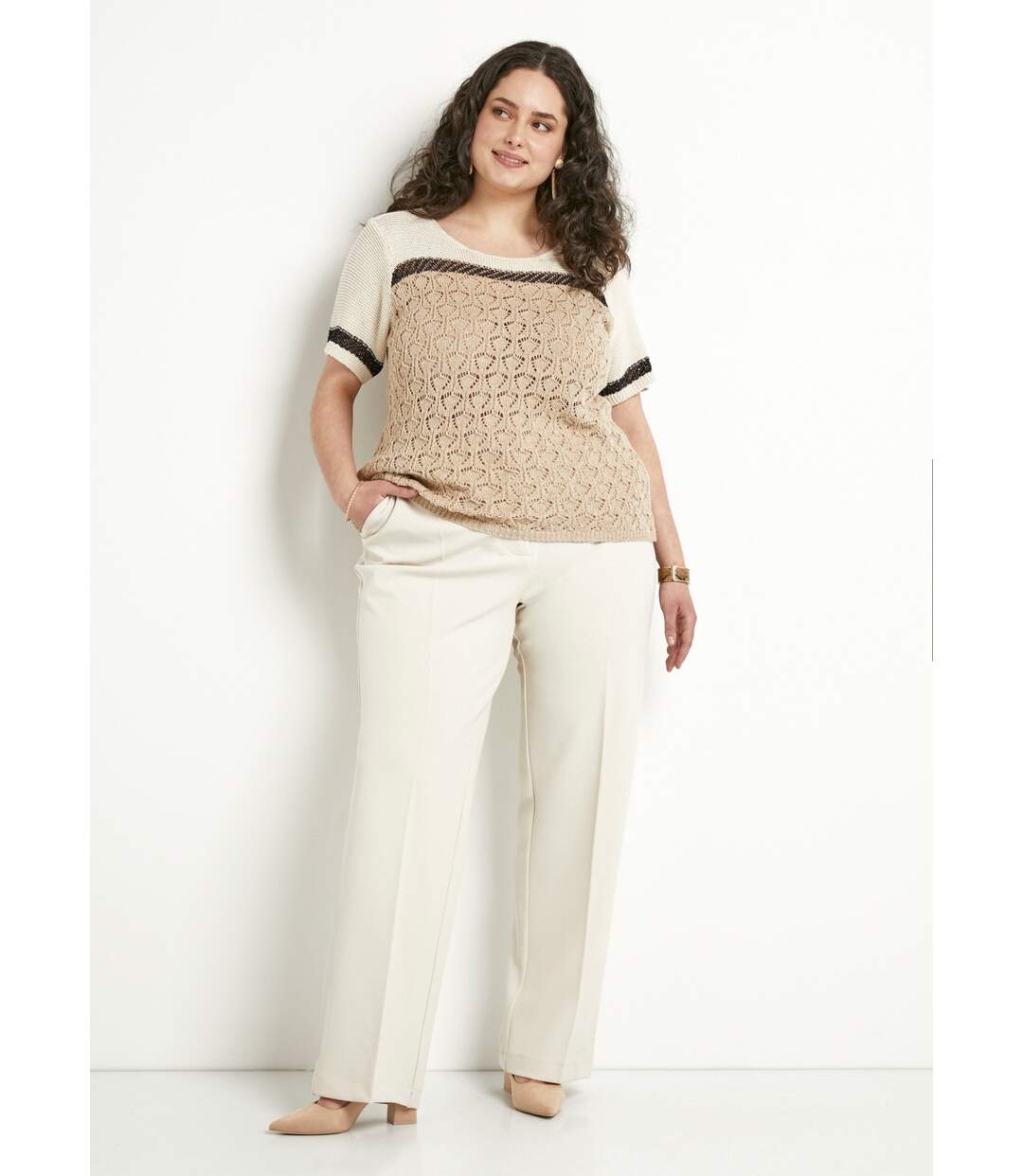 Pull doux brillant manches courtes col rond-3