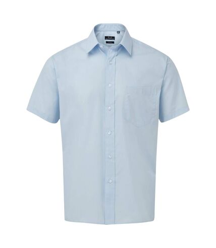 Mens short sleeve poplin shirt light blue Premier