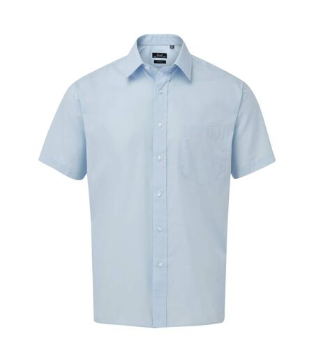 Mens short sleeve poplin shirt light blue Premier