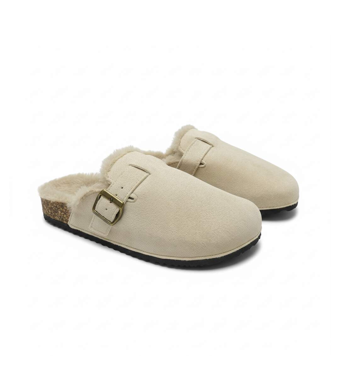 OZABI Sabots Mules Femme Fourrées Suédine Boucle Ajustable-3