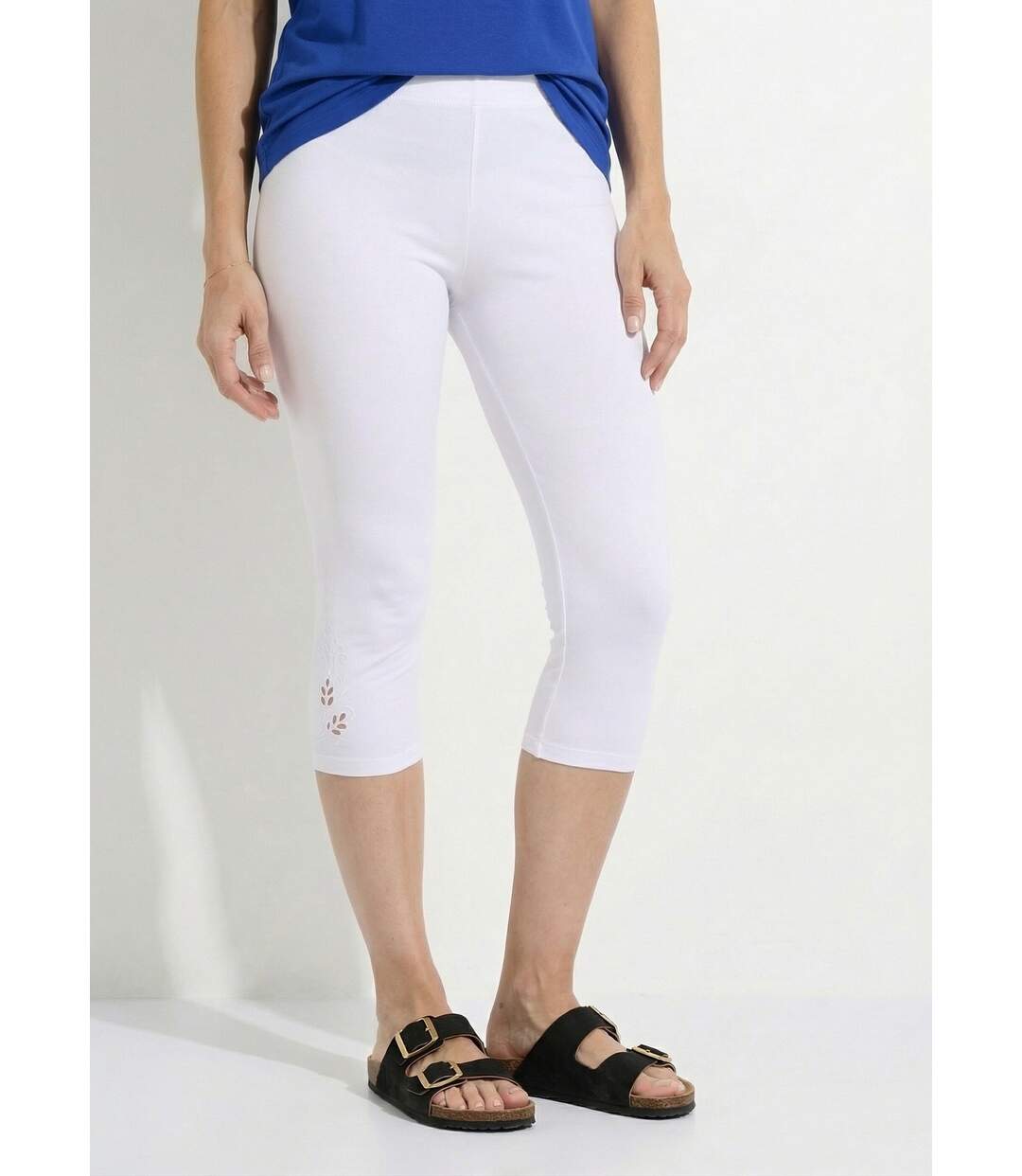Legging court ceinture élastiqué bas brodés-1