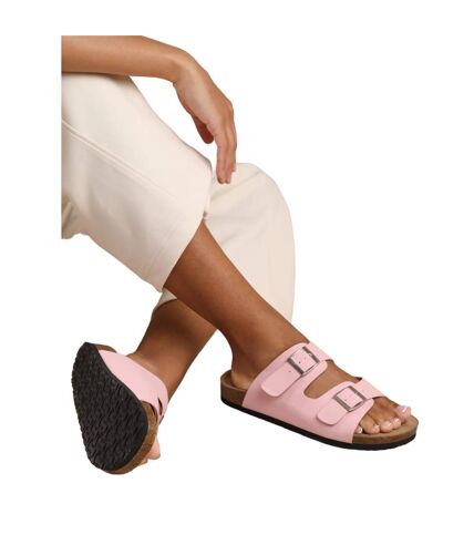 Womens/ladies willow nubuck buckle detail flat sandals pink Where´s That From