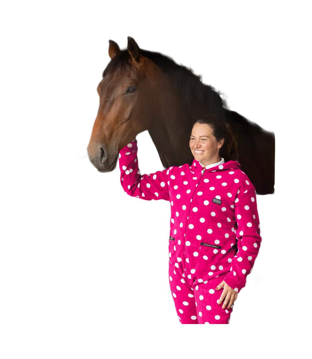 Womens/ladies polka dot fleece jumpsuit paradise pink Supreme Products-1