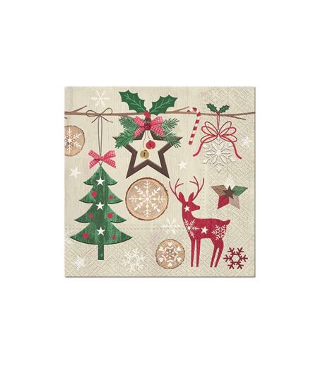 Lot de 20 Serviettes en Papier Noël Rustique 33x33cm Naturel