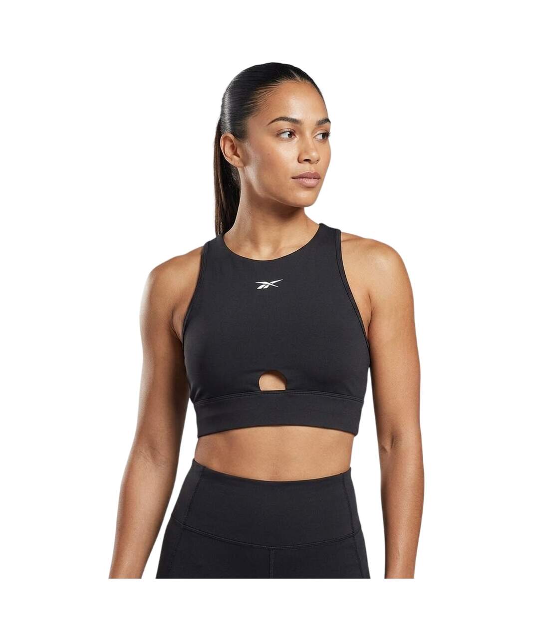Womens/ladies Crew Neck Skinny Athletic Top Black Reebok-4