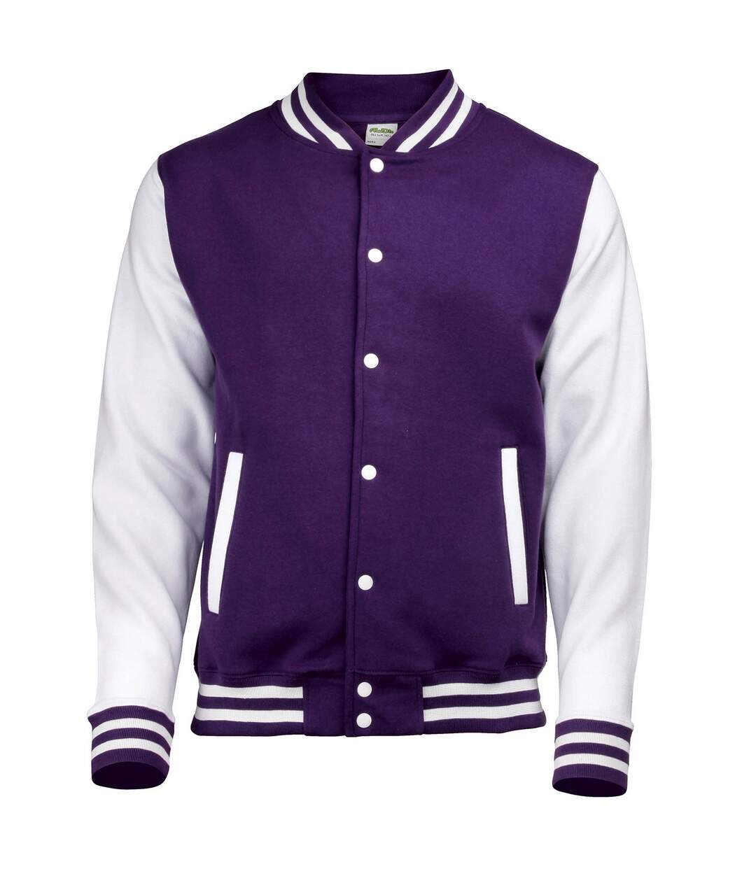 Unisex adult varsity jacket purple/white Awdis