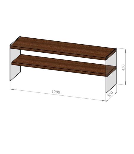 Meuble TV avec 2 étagères en bois de pin et sa structure en verre L.120cm x H.45cm - Marron clair