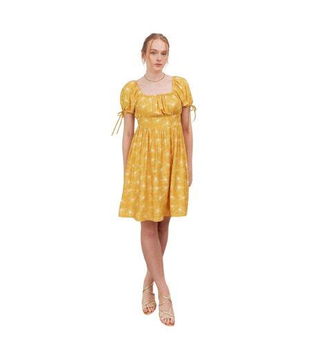 Robe Courte Manches À Nouer Motif/style Floral Femme Jaune Lovedrobe