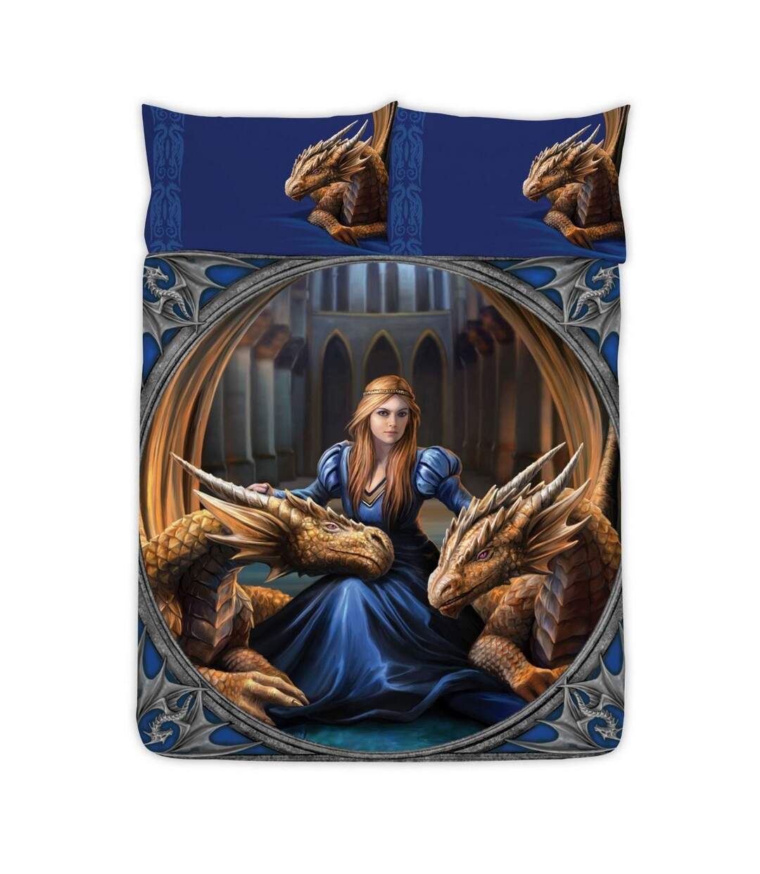 Fierce loyalty dragon duvet cover set blue/brown Anne Stokes-1