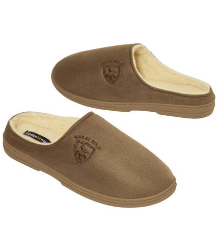 Men's Sherpa-Lined Faux-Suede Slippers - Camel