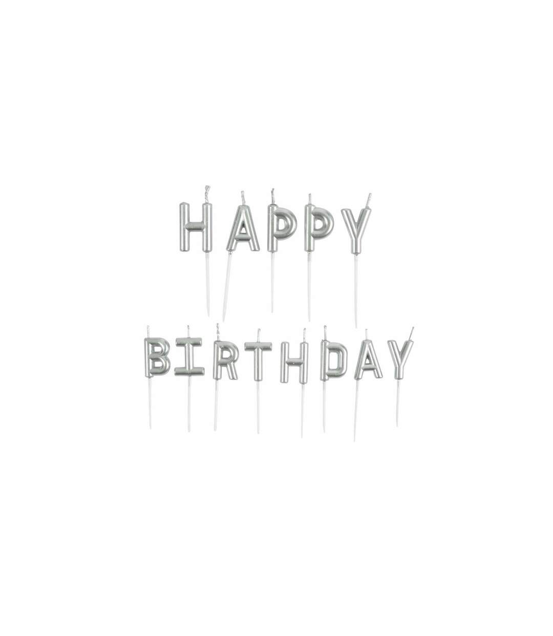Lot de 13 Bougies Happy Birthday 8cm Argent-1