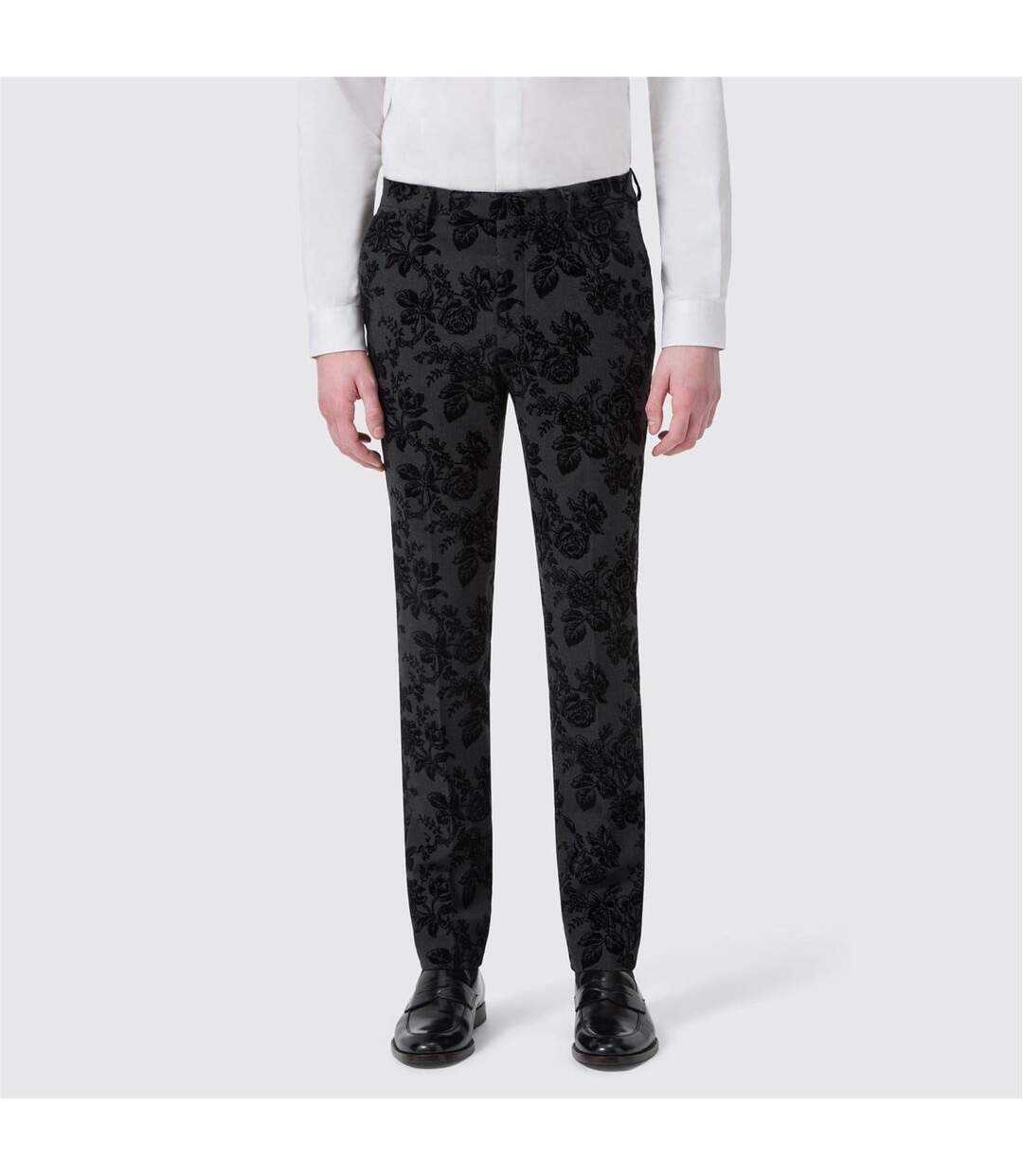 Mens Fleet Floral Skinny Trousers Floral Charcoal Twisted Tailor-1