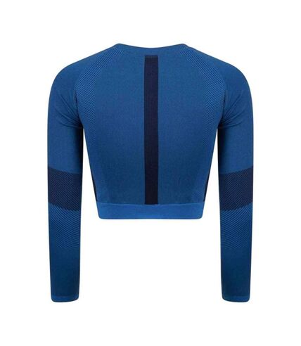 Womens/ladies seamless panelled long sleeve crop top bright blue/navy Tombo