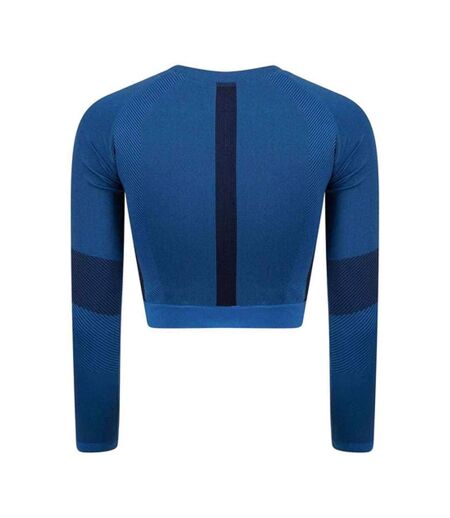 Womens/ladies seamless panelled long sleeve crop top bright blue/navy Tombo