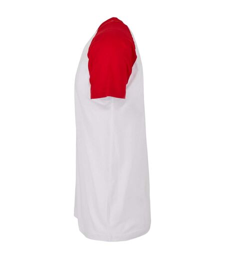 T-shirt Manches Raglan Motif/style Contrasté Adulte Blanc Rouge Build Your Brand