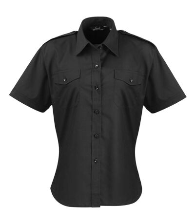 Premier Womens/Ladies Short Sleeve Pilot Blouse / Plain Work Shirt (Black) - UTRW1096