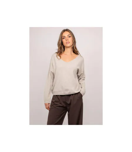 Pull maille fine col V paillettes KORAKA - Dona X Lisa