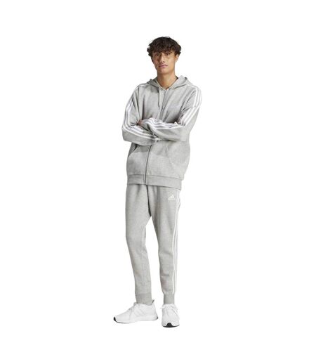 Mens 3 Stripes Fleece Tracksuit Grey Black Adidas