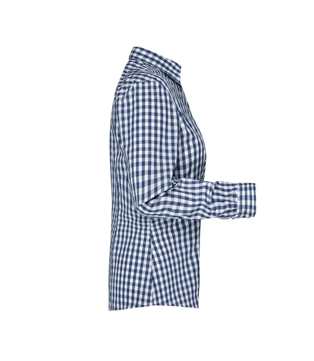 Blouse Motif/style À Carreaux Femme Bleu Marine Blanc James And Nicholson-3