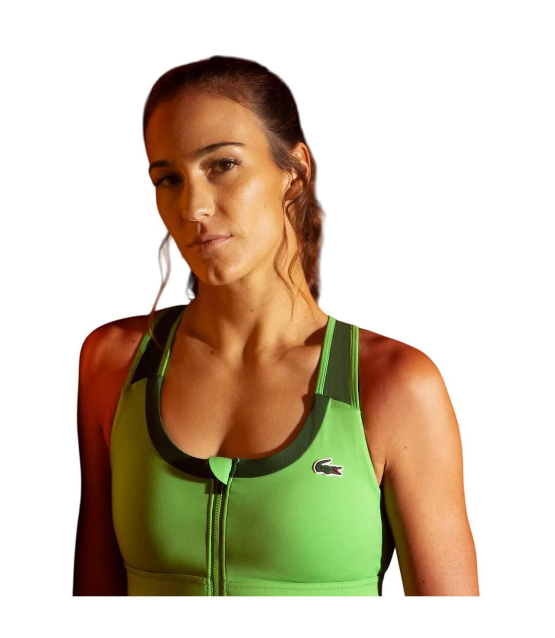 Womens/ladies Colour Block Stretch Zipped Sport Bralette Green Lacoste-3