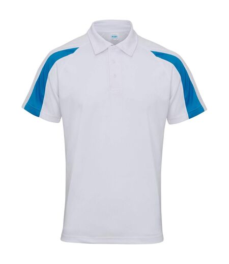 AWDis Just Cool Mens Short Sleeve Contrast Panel Polo Shirt (Arctic White/Sapphire Blue)