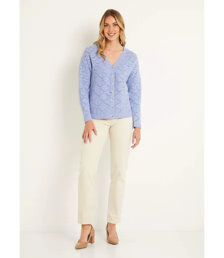 Gilet court ajouré col V boutonné uni