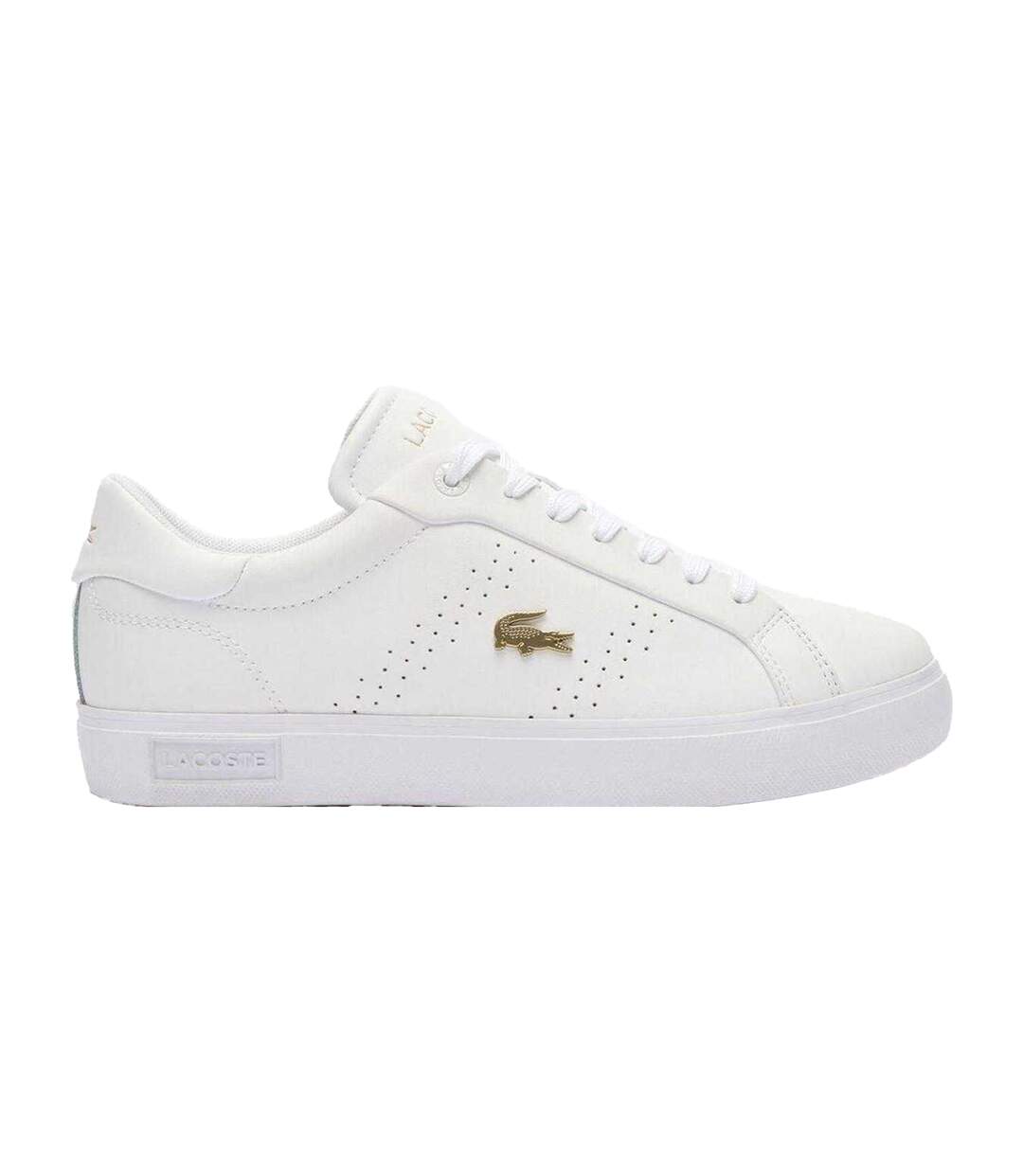 Womens/ladies Powercourt 2.0 Leather Trainers White Gold Lacoste-1