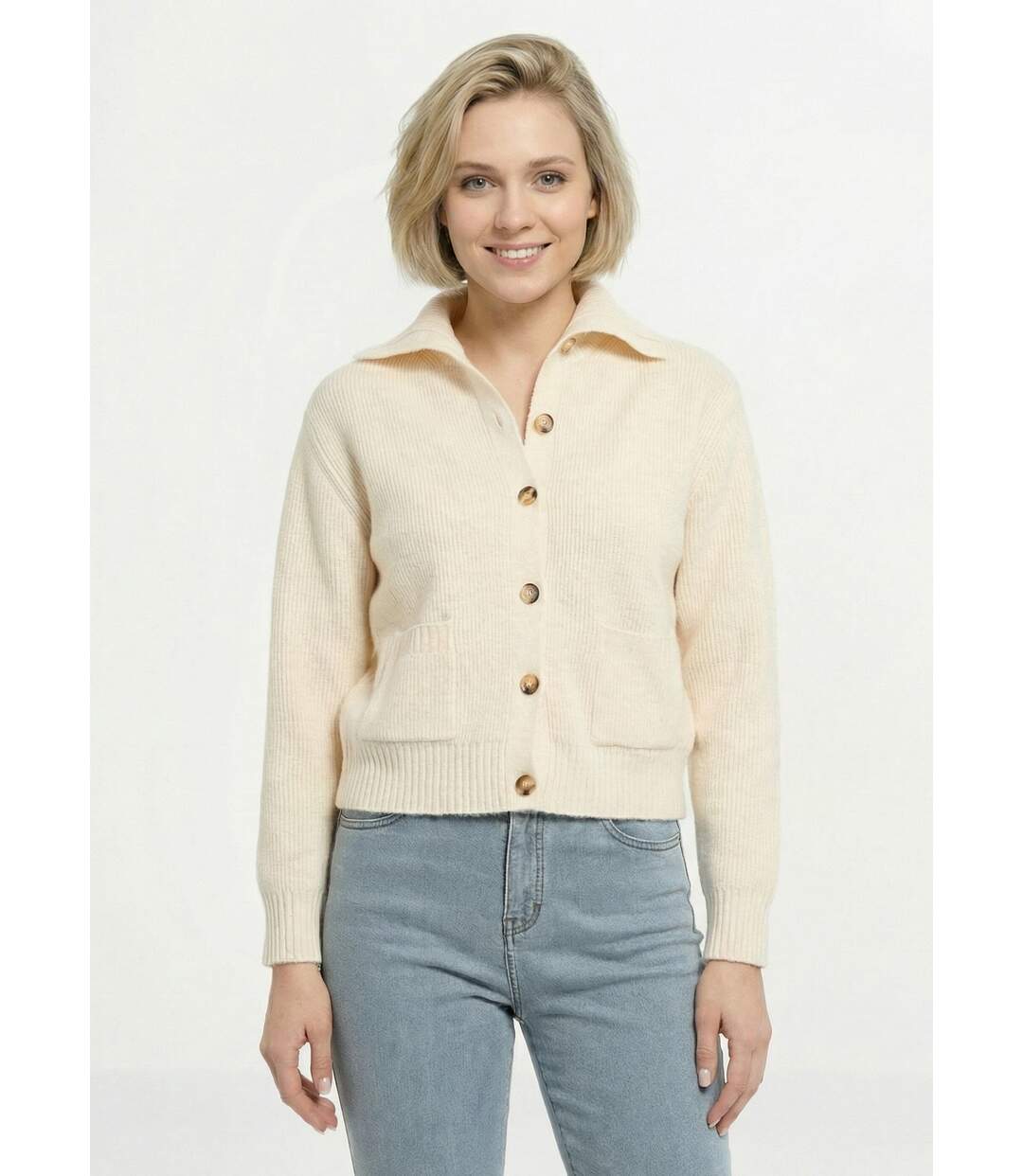 Gilet boutonné chaud côtelé avec laine et fibres recyclées-1