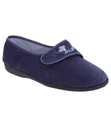 Sleepers Womens/Ladies Jolene Touch Fastening Embroidered Slippers (Navy Blue) - UTDF532