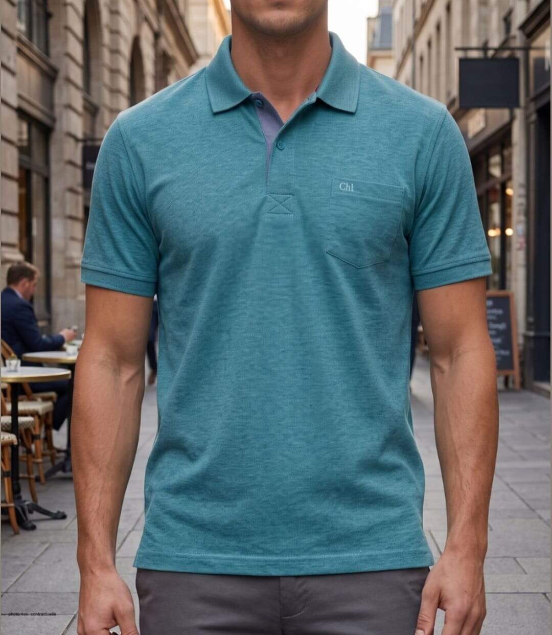 CHALLENGER RUSTICO5 : Polo manches courtes bleu turquoise chiné en maille piquée 100% coton-1