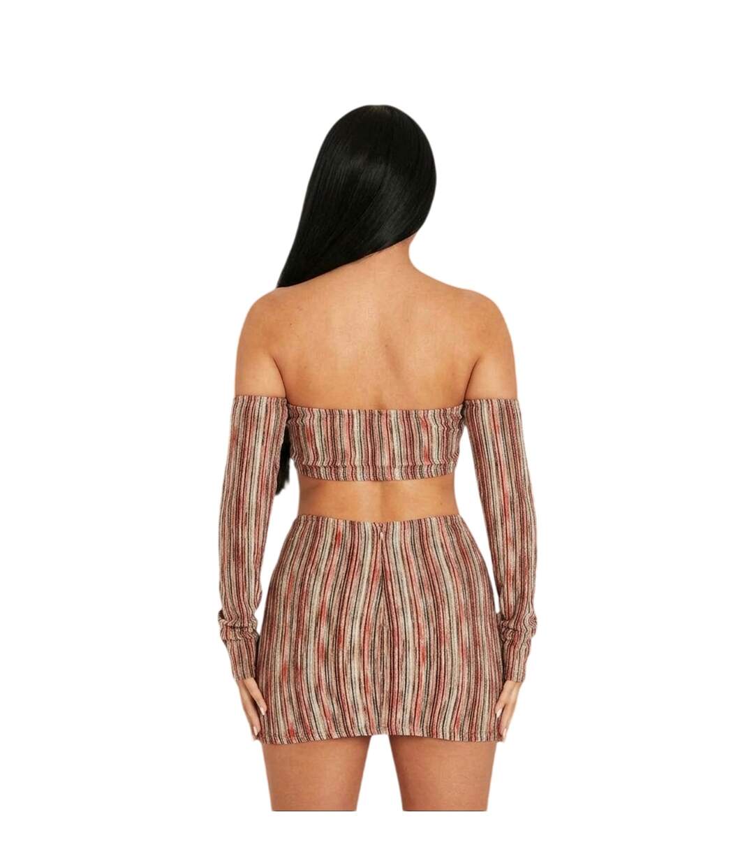Womens/ladies Multi Stripe Off-the-shoulder Crop Top Multicoloured Missy Empire-2