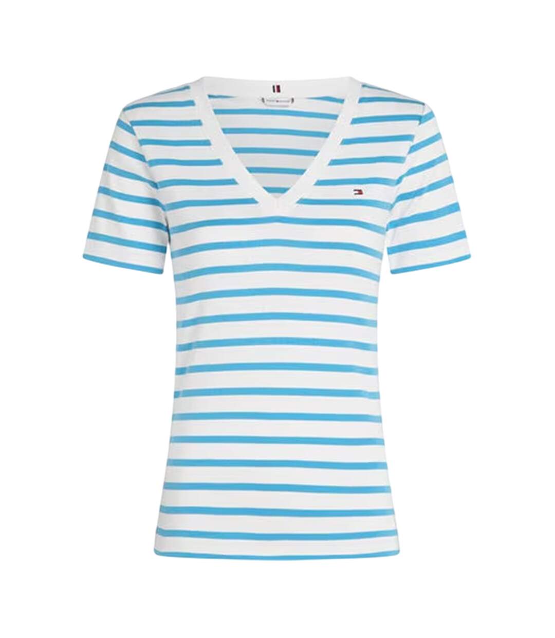Womens/ladies Striped Cotton T-shirt Ecru Blue Tommy Hilfiger-2